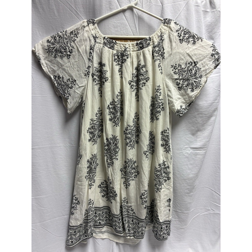 EYESHADOW Women's 2X Ivory Black Boho Peasant Tunic Dress Plus Size